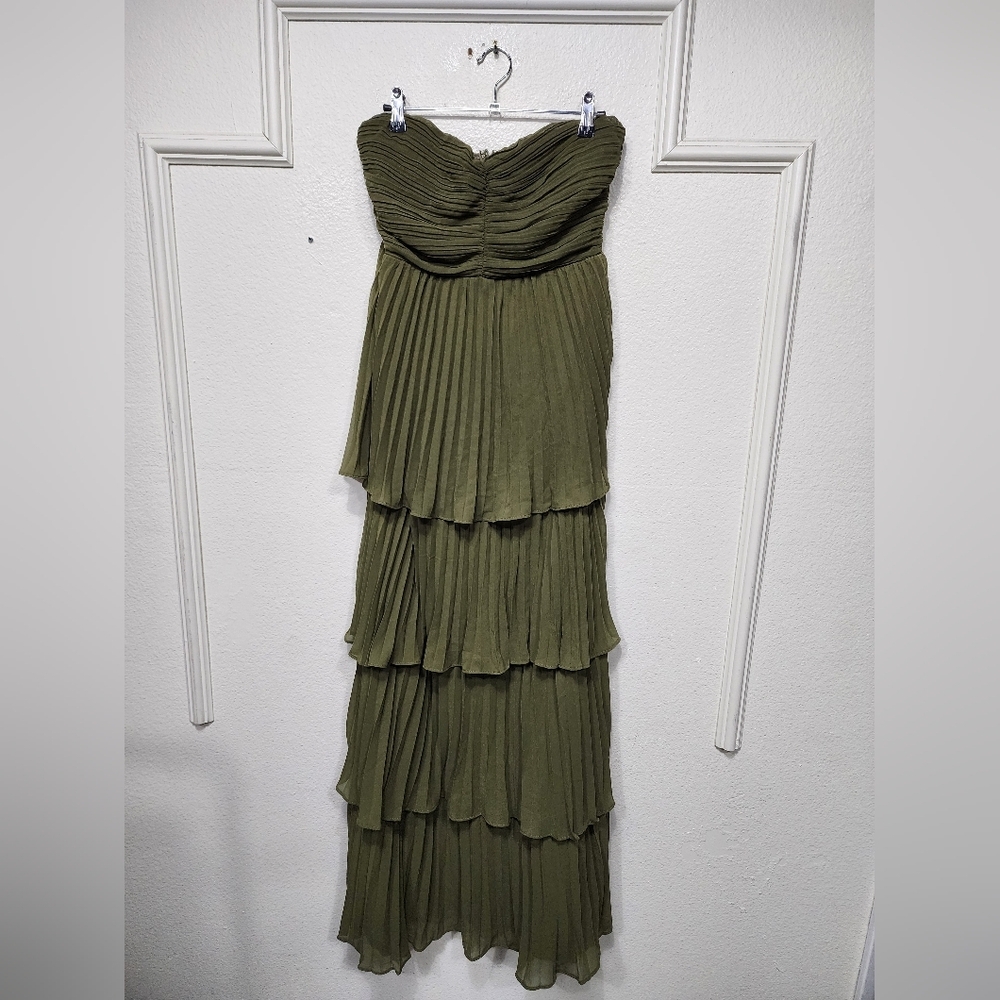 Lulus Seriously Sensational Olive Green Strapless Tiered Maxi Dress Wedding Prom - Picture 6 of 8